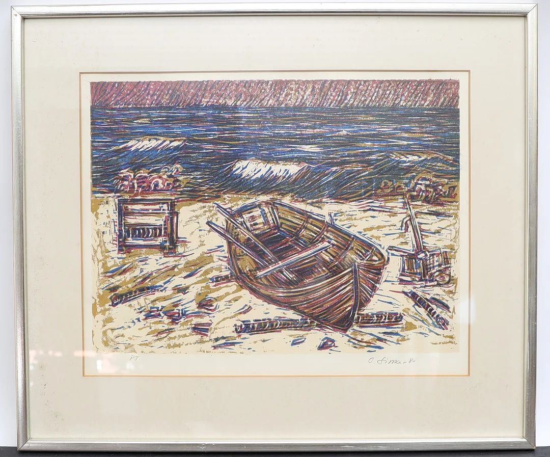 IMANTS SINKA. Motiv med eka, färglitografi, signerad, provtryck. — Engravings & Prints — Falun Auktionsbyrå