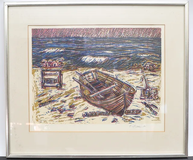IMANTS SINKA. Motiv med eka, färglitografi, signerad, provtryck.