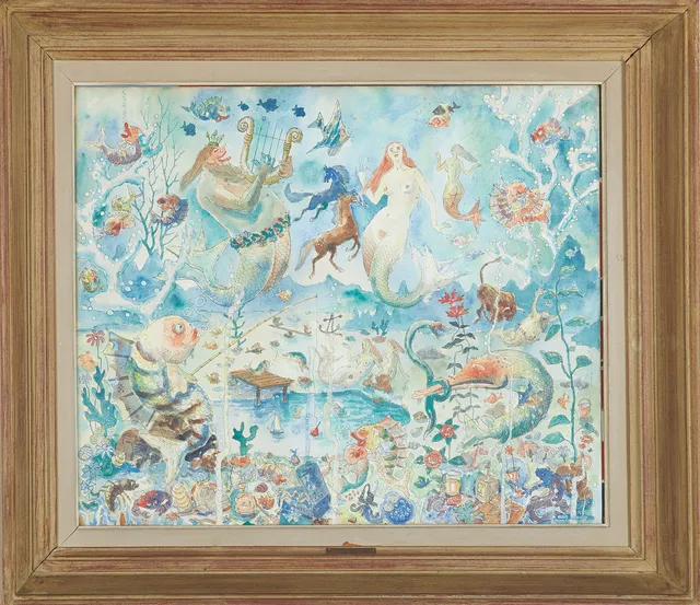 JOHN HAAVS JOHNSON (SVERIGE, 1915-1968). Figurscen, akvarell på papper, signerad och daterad Haavs Johnson 55.