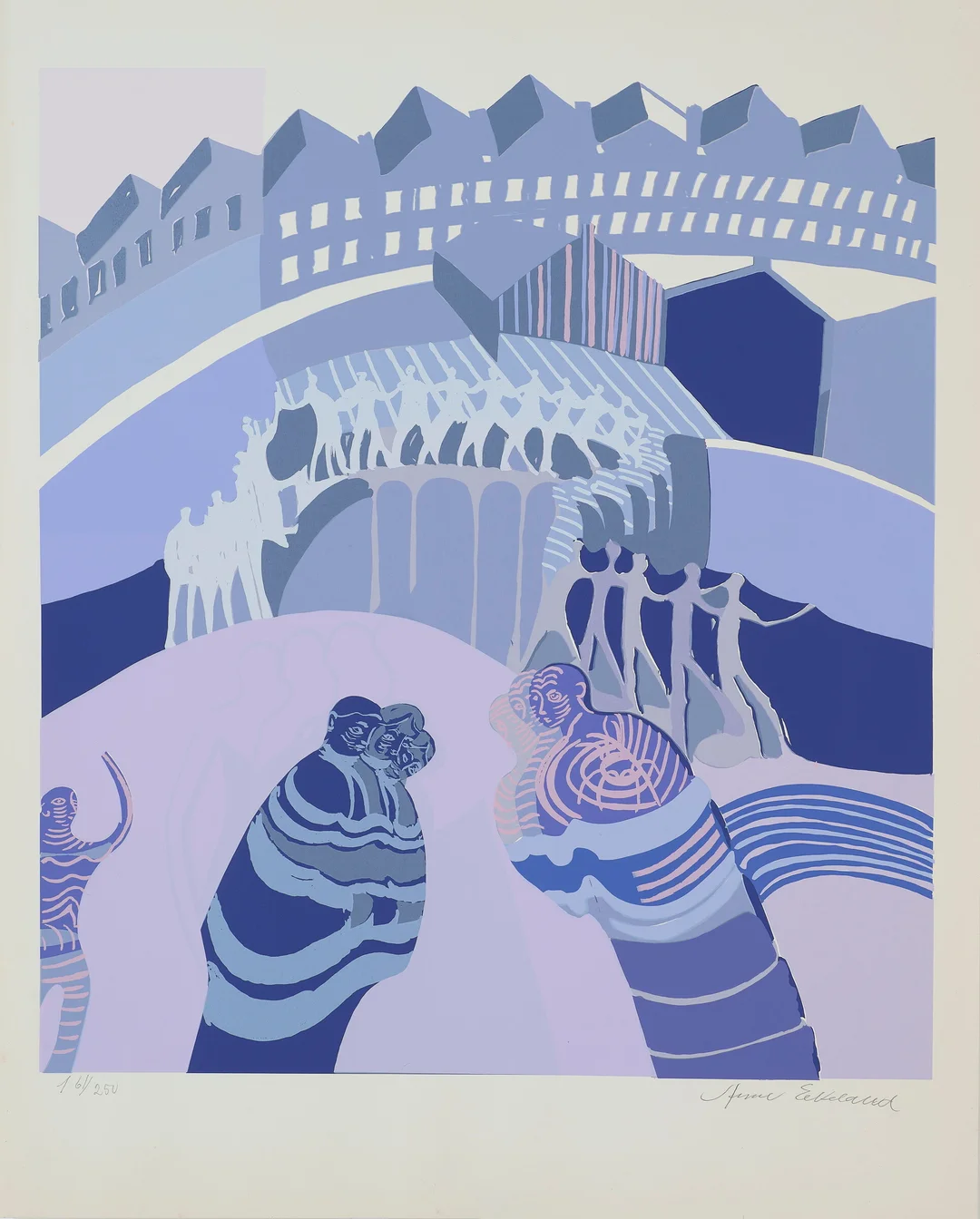 Ekeland, Arne — "Babylon faller/Opptog" 1974 — Kunst/Grafikk — Blomqvist
