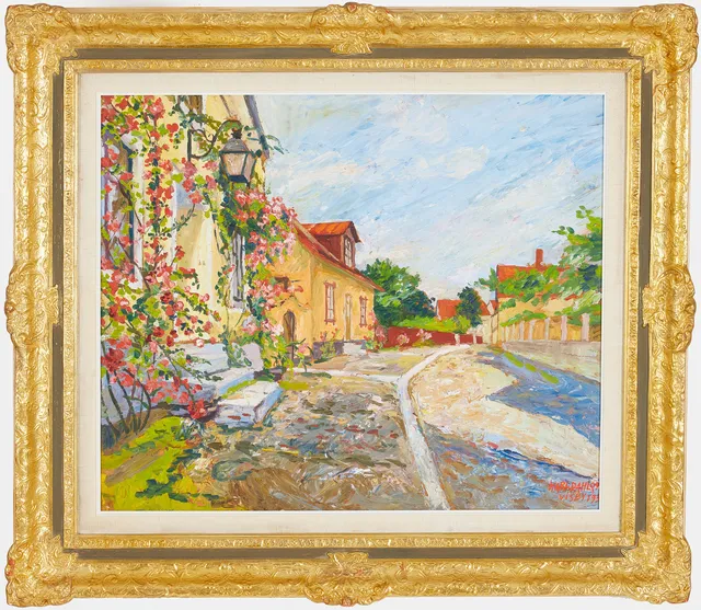 KARL DAHLQVIST. Visby, olja på pannå, signerad.