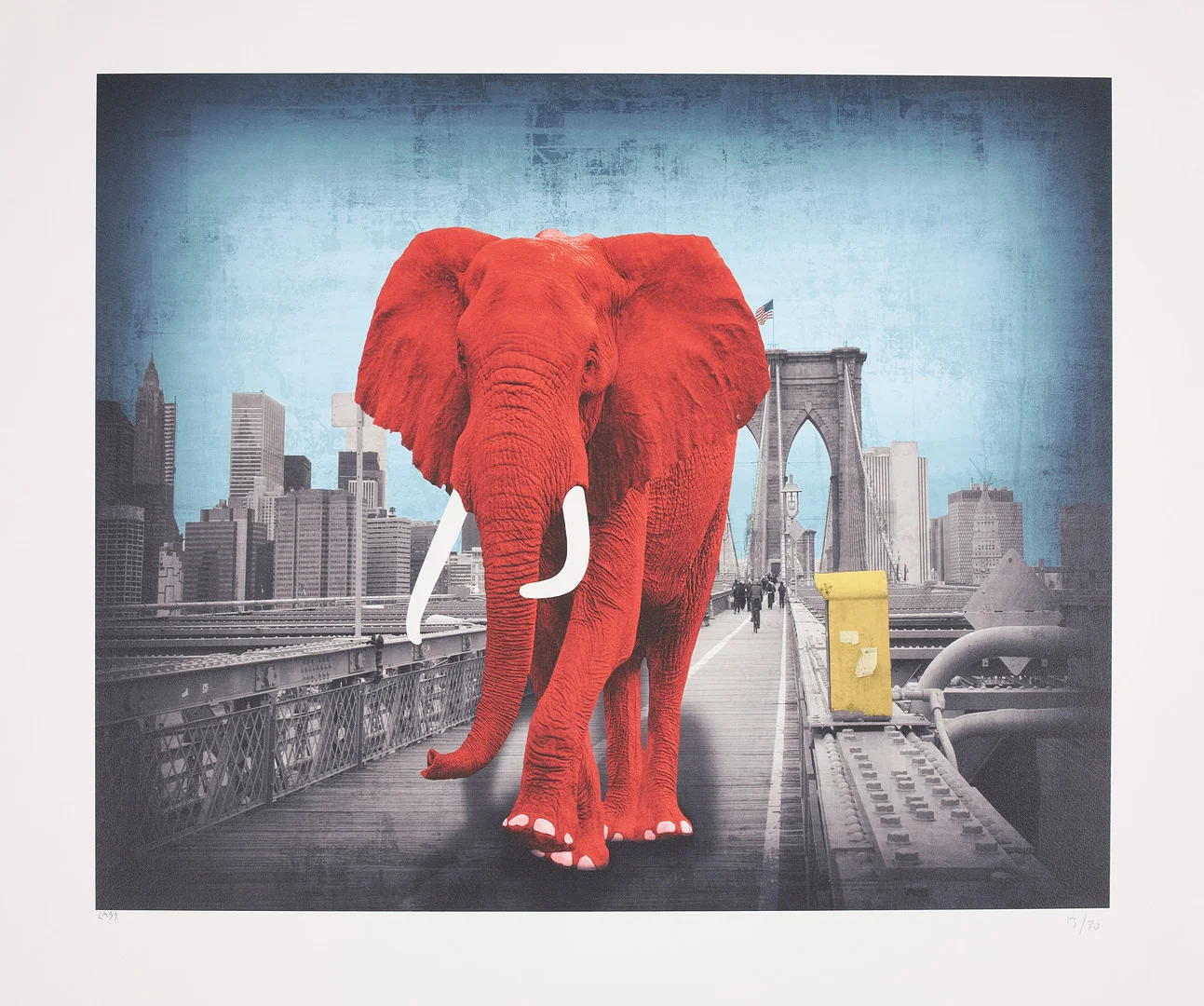 LARS TUNEBO. "Tripping on Brooklyn Bridge", plantryck, signerad och numrerad 13/30. — Engravings & Prints — Stockholms Auktionsverk Sickla