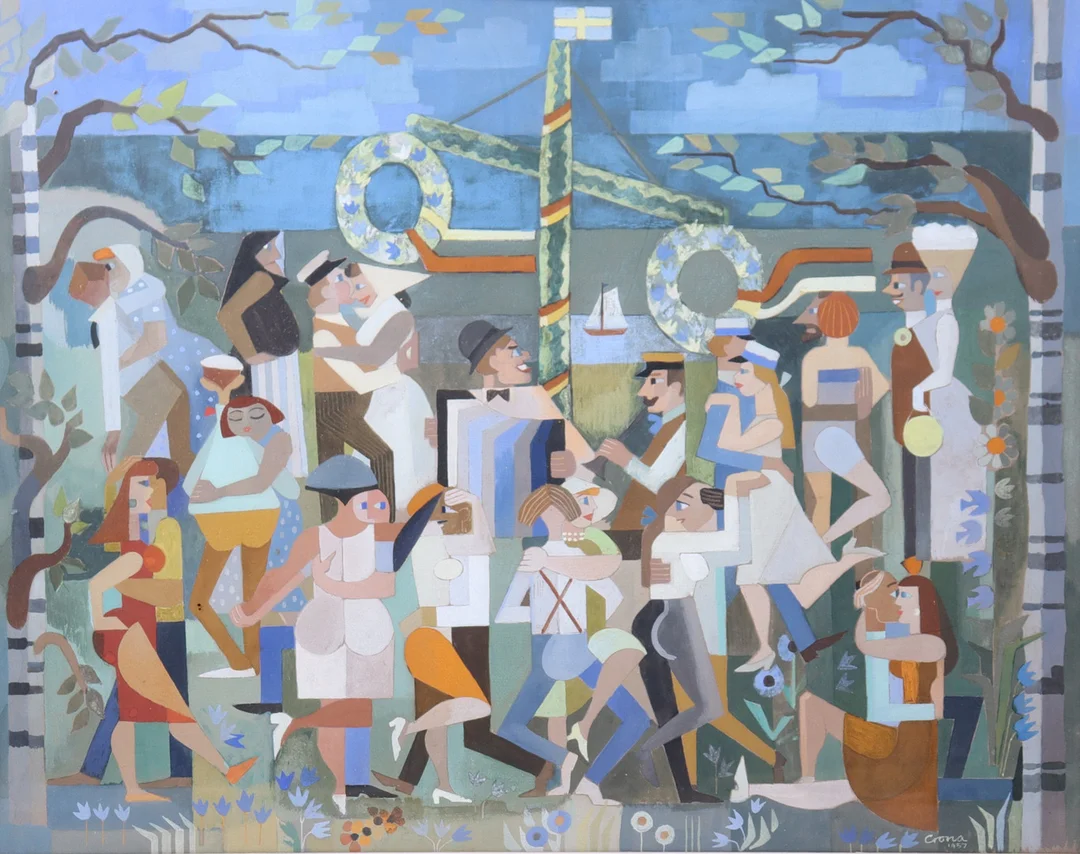 GEORG CRONA (1901-1990). gouache, "Midsommar". — Paintings — Markus Auktioner