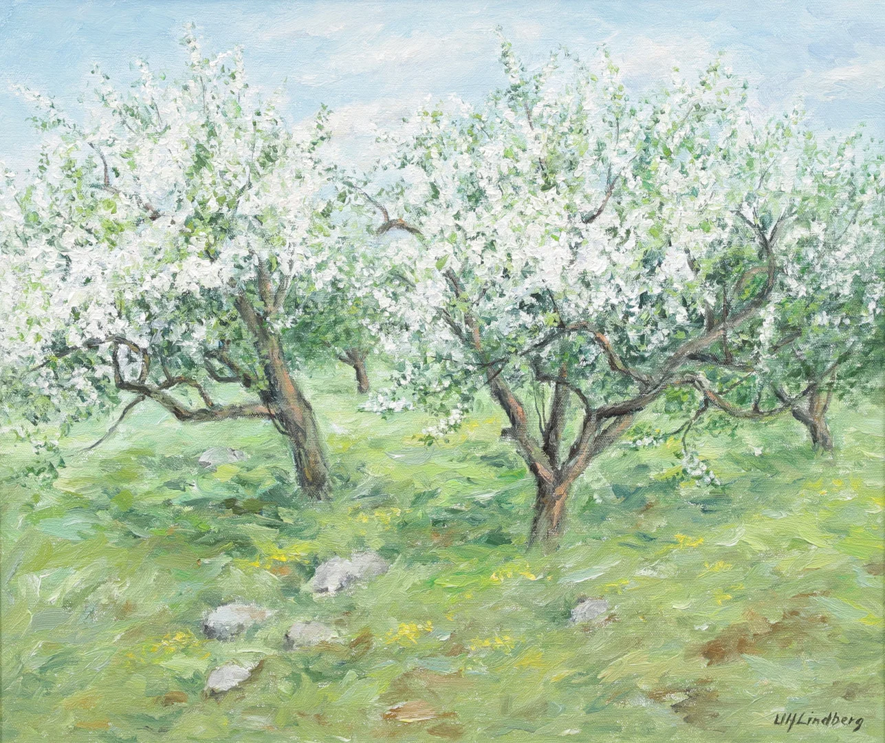 ULF LINDBERG. Olja på duk, "Blommande träd", signerad. — Paintings — Växjö Auktionskammare