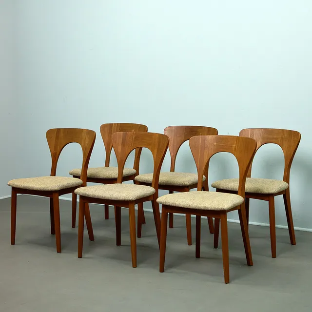 NIELS KOFOED. für Koefoed's Hornslet. Set Stühle / Esszimmerstühle, Modell 'Peter', Teak, Dänemark, 1960er Jahre (6).
