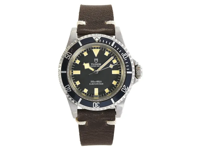 TUDOR, Oyster Prince, Submariner (200m=660ft - T Swiss T), s.k. "Snowflake", Ref nr. 94010, Serie nr. 947277, Cal ETA 2776, Boett nr. 9411, herrur, 39 mm, stål, automatisk, plexiglas, läderband, ca 1979.