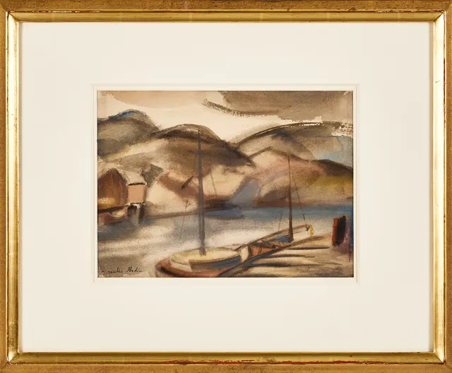 REUBEN HEDIN. Fiskebåtar, akvarell.