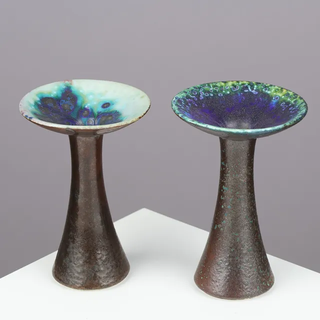 LIISA HALLAMAA. A pair of glazed stoneware candlesticks, Arabia, Finland, 1950s/60s, (2).