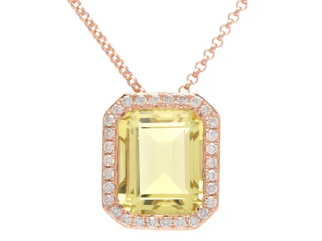 HÄNGE/KEDJA, 18K roséguld med limekvarts 3,16 ct, 30 briljanter 0,18 ctv, W/SI, längd 42 cm, vikt 4,3 g