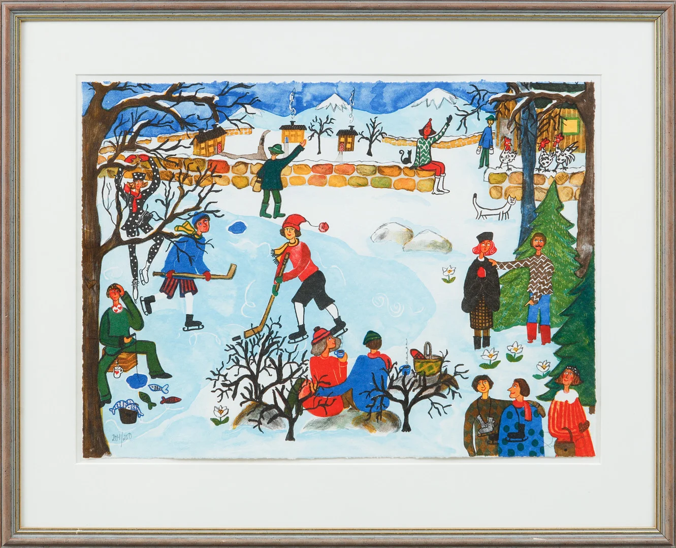 MARIKA LANG. Vinterscen, färglitografi, signerad och numrerad 204/250. — Engravings & Prints — Göteborgs Auktionsverk