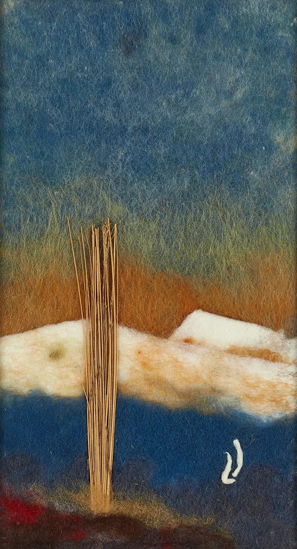 LISA JOHANSSON-SANDBERG (Sverige, 1894-1982). Fjällandskap - Vilhelmina, monogramsignerad LJ, ullmosaik. — Other — Crafoord Auktioner Stockholm