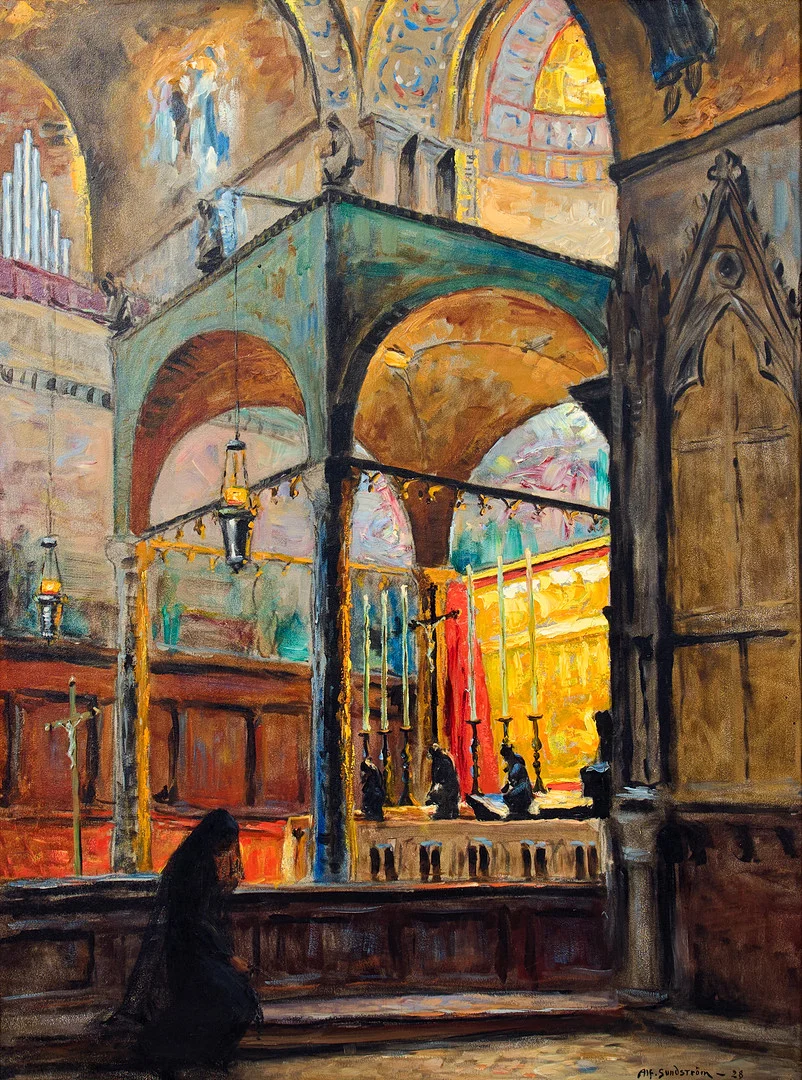 ALF SUNDSTRÖM. Kyrkointeriör. — Paintings — Uppsala Auktionskammare