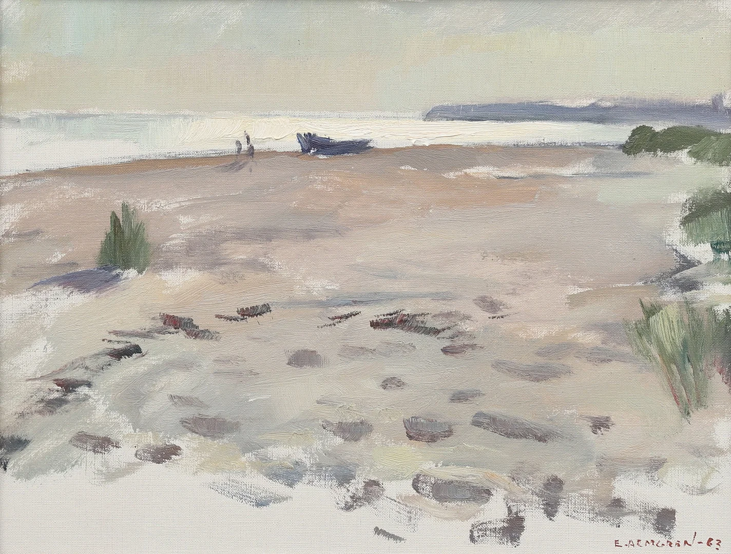 ERIK ALMGREN. Solljus över strand, Österlen, olja på duk, signerad och daterad -58. — Paintings — Garpenhus Auktioner
