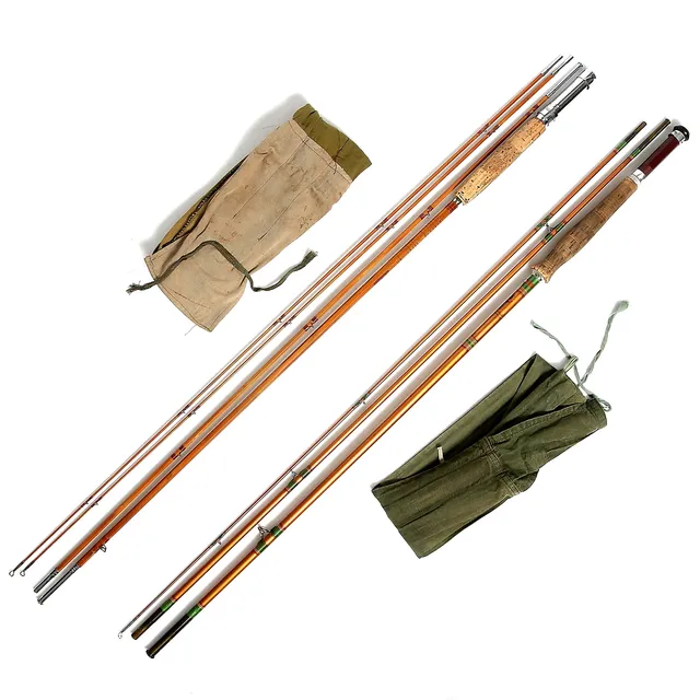 FLUGFISKESPÖN, 2 st. glasfiber/splitcane, Dam, Horrocks Ibbotson, 1950 mitt.