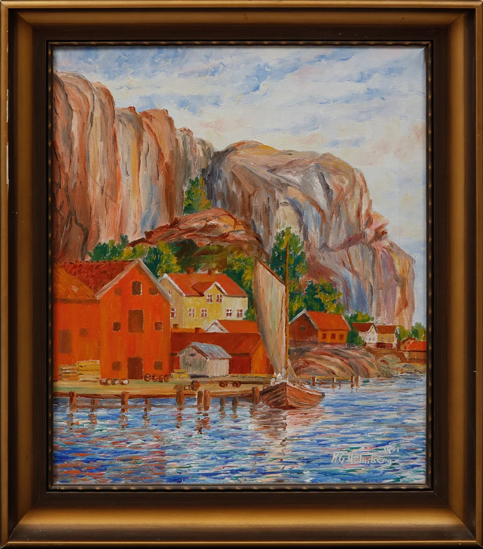 KG HOLMBERG. "Kungsklippan Fjällbacka", olja på duk, signerad och daterad 1937. — Paintings — Göteborgs Auktionsverk