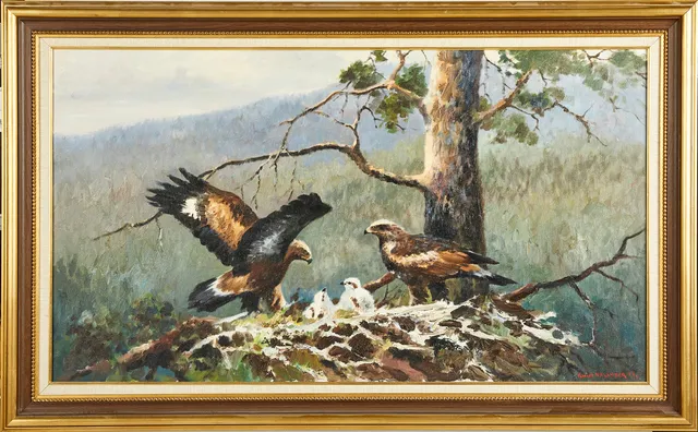 KNUT VALINDER (1909-1987). "Kungsörnbo", signerad samt daterad 73, olja på duk.