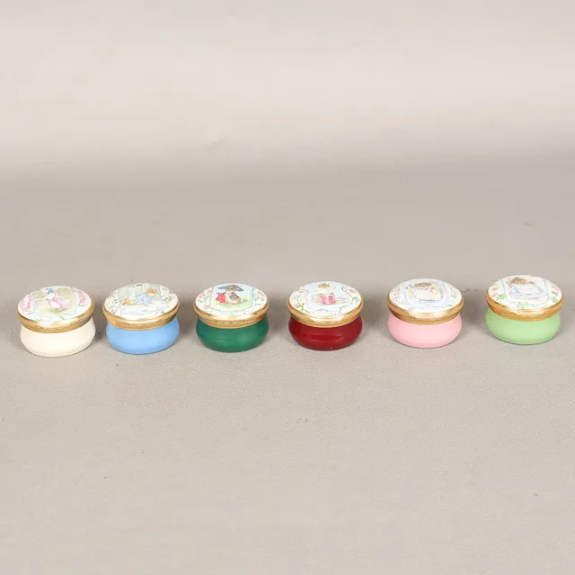 SIX CRUMMLES, BEATRIX POTTER ENAMEL BOXES EXCLUSIVELY COMMISSIONED FOR ROYAL DOULTON (6).