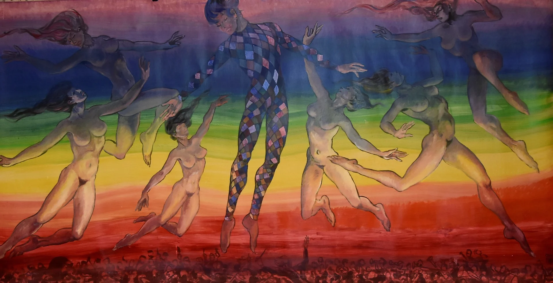 EBBE HÖGLUND. 1914-1993 " Harlekin " akryl på duk signerad, 150 x 300 cm. — Paintings — Auktionsverket Engelholm