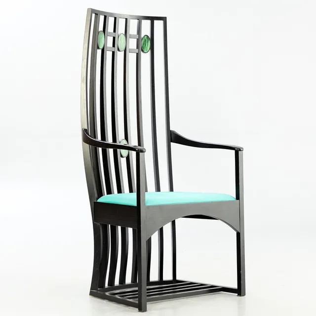 CHARLES RENNIE MACKINTOSH. NACH. Hochlehner / Armlehnstuhl, 1980er Jahre.