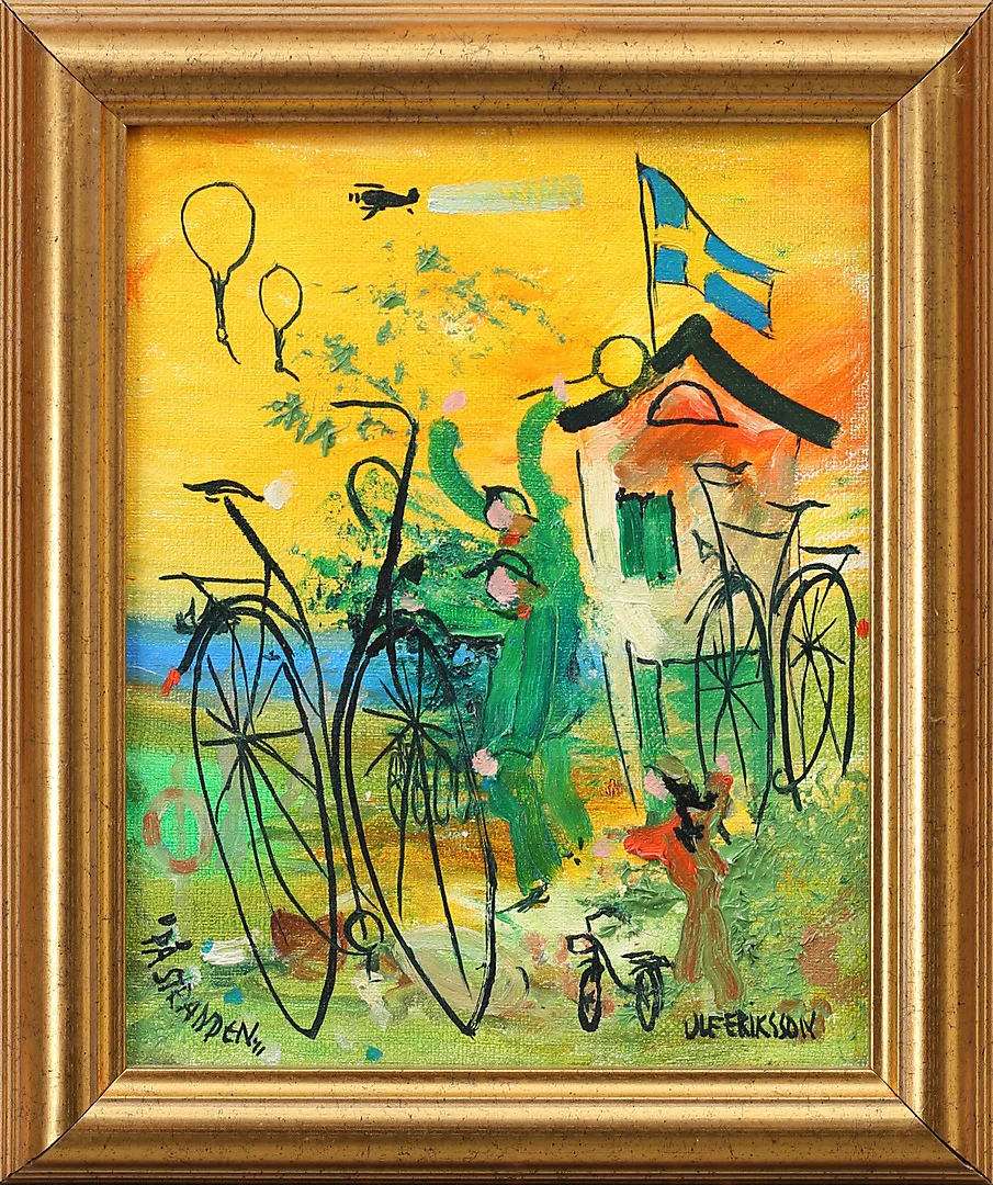 ULF ERIKSSON. "På stranden" olja på duk, signerad och betitlad. — Paintings — Garpenhus Auktioner