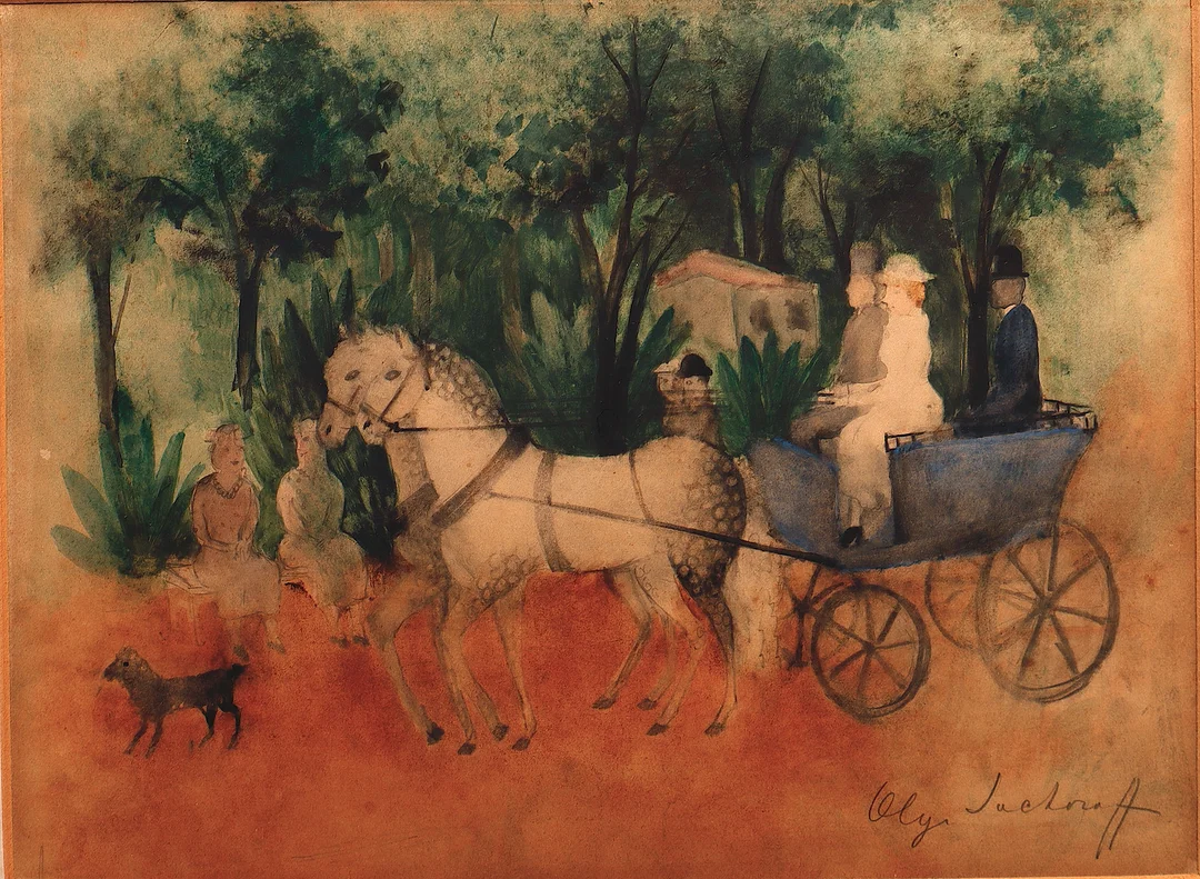 OLGA SACHAROFF (1881-1967). Faetón conducido por una joven. — Drawings — Barcelona Auctions