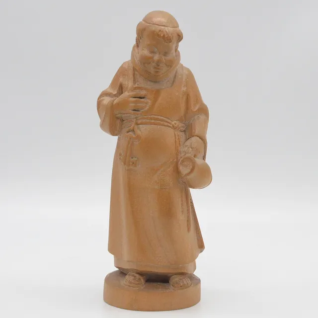 ALOIS OHMAYER. MÖNCH, HANDGESCHNITZTE FIGUR, FÜR NEBELHORN HOLZSCHNITZEREI, OBERSTDORF / ALLGÄU, UM 1990ER JAHRE, MIT STUDIOETIKETT.