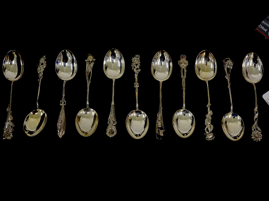 Dessertskedar 11st olika modeller Silver ca:15cm 925 254,9g — Silver/Matsilver — Kaplans
