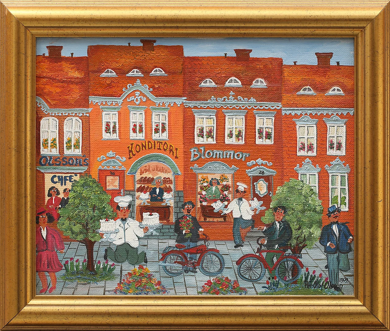 PER OLOF OLSSON. "Stadsglädje" olja på duk, signerad och daterad 1999. — Paintings — Garpenhus Auktioner