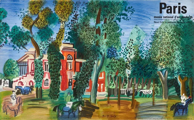 RAOUL DUFY (Frankrike, 1877-1953). Efter. Färglitografisk affisch, "Le paddock à Deauville" (detalj), 1964, signerad i trycket, Musée d'Art Moderne de Paris / Frankrike.