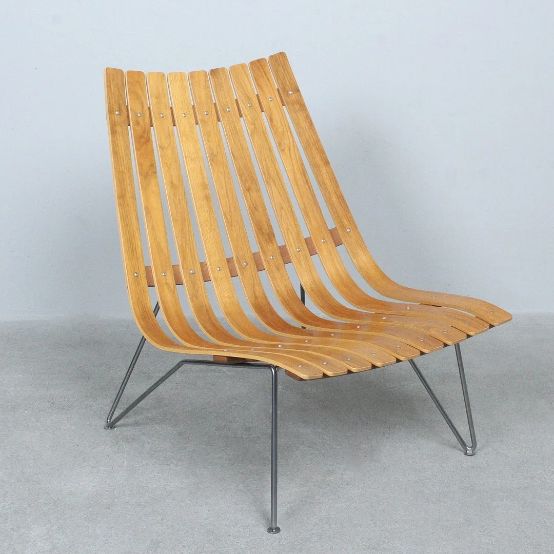 HANS BRATTRUD. Fjordfiesta, Lounge Sessel , '' Scandia Nett Bolt '', Eiche, Stahl. — Armchairs & Chairs — Stockholms Auktionsverk Düsseldorf/Neuss