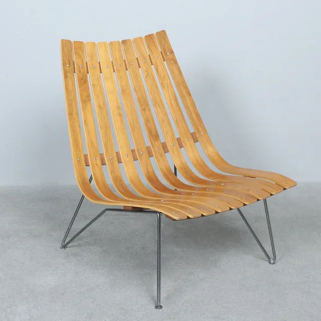 HANS BRATTRUD. Fjordfiesta, Lounge Sessel , '' Scandia Nett Bolt '', Eiche, Stahl.