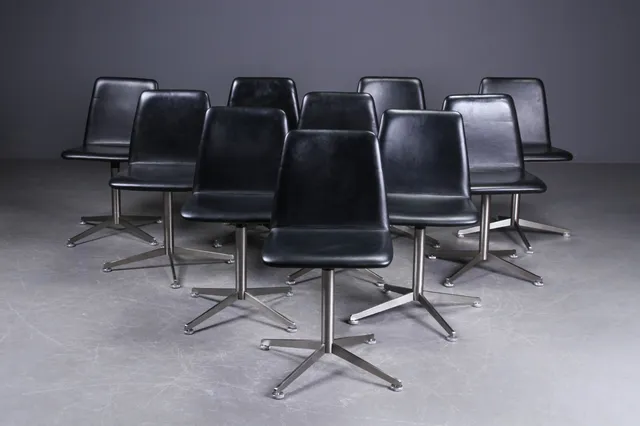 Paul Leroy. Ten chairs made in steel and leather, model Spinal Chair (10)