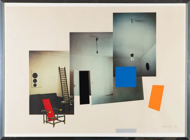 RICHARD HAMILTON. Collage mit Rietvelds Rot-Blauem Stuhl (100-8).