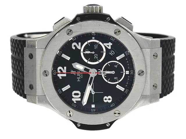 HUBLOT, Genève, Big Bang, Cal HUB 4100 (ETA 7750), Ref nr. 301.SX.130.RX, Boett nr. 1194211, kronograf, herrur, 44 mm, stål/kevlar, automatisk, safirglas, datum, glasbaksida, integrerat gummiband, viklås, tillverkad ca 2015, cert (chip), februari 2017, box.