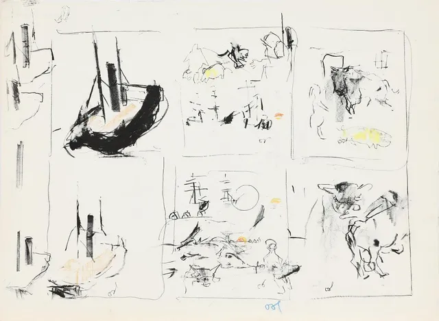 Oluf Høst: Composition. Signed OH. Hand-coloured lithograph. Sheet size 56.5 × 76.5 cm. Unframed.