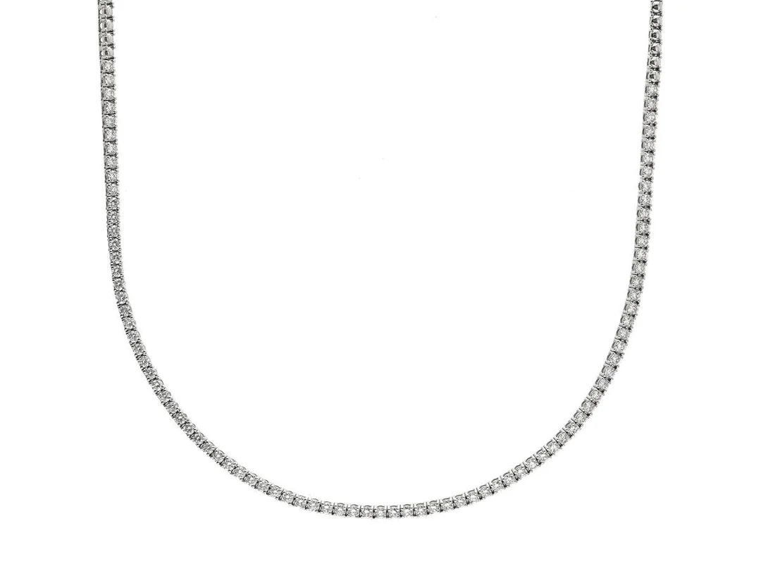 RIVIÉRECOLLIER, 18K vitguld, 87 briljantslipade diamanter ca 2,95 ctv, ca TW-W/VS, längd 42 cm, vikt 16,4 g. — Smycken/Collier — Kaplans