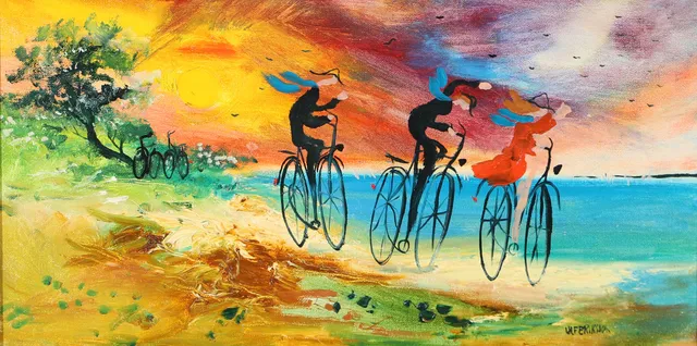 ULF ERIKSSON. Strandcykling, olja på duk, signerad.