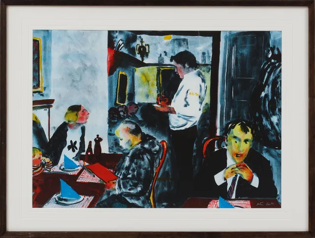 PETER DAHL. Restauranginteriör. Färglitografi, signerad och numrerad 293/375.