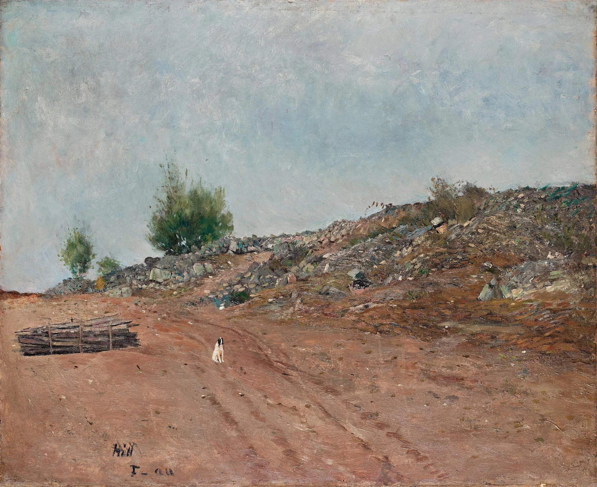 Carl Fredrik Hill, "Väg med sittande hund, Fontainebleau". — Bukowskis