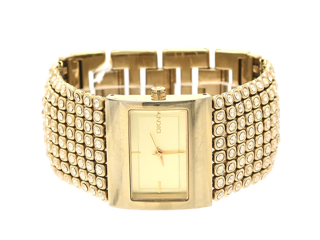 Damur DKNY Gold Crystal Mesh Rfnr Ny-4662 Snr 111312 med stenar Quartz med viklås — Klockor/DKNY — Kaplans