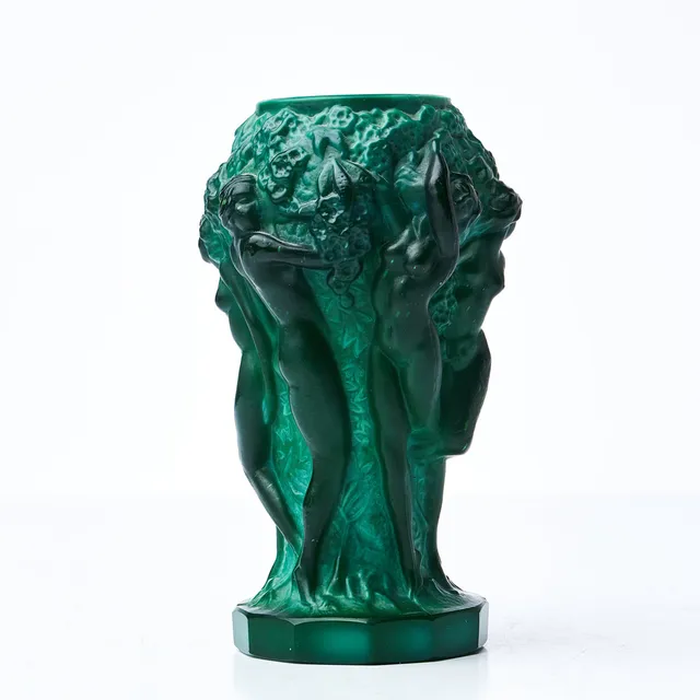 FRANTISEK PAZOUREK. VAS, 1930-tal, art deco, malakitglas, Curt Schlevogt, Tjeckien / Böhmen.