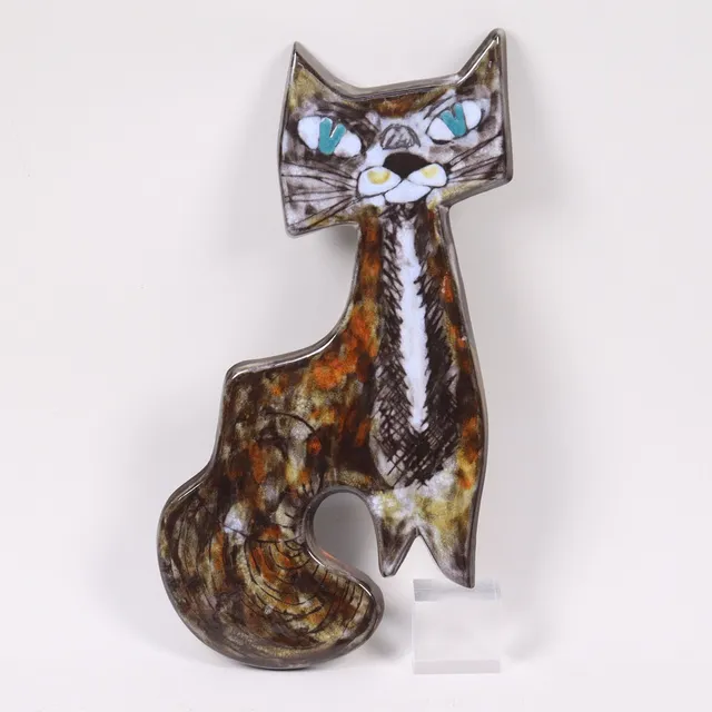 DOROTHY CLOUGH. väggplakett, glaserat stengods, Upsala-Ekeby, katt.