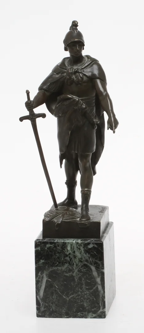 EMILE LOUIS PICAULT. EFTER. "Le Devoir", brons på stensockel, gjurtarmärkt: Vrai Bronze Baranti Paris. — Sculptures & Bronzes — Auktionshuset Kolonn