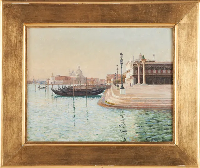 OLOF KRUMLINDE. Olja på duk, Venedig, piazza San Marco sett från öster, signerad.