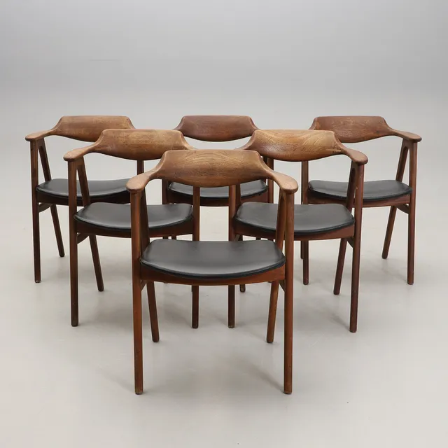 ERIK KIRKEGAARD. Karmstolar, 6 st, 1950/60-tal.