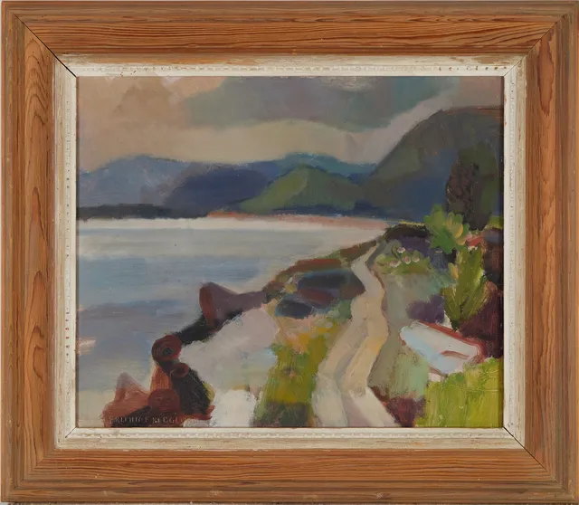 FRITHIOF BERGLUND. "Kattvik, Skåne", olja på pannå, signerad, daterad 1946 a tergo.