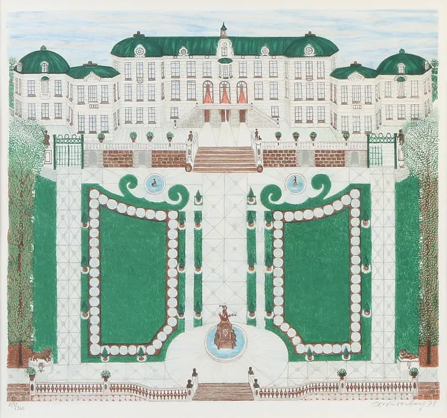 ARVID WIDERBERG. Litografi, 317/360. Drottningholms slott. Signerad.