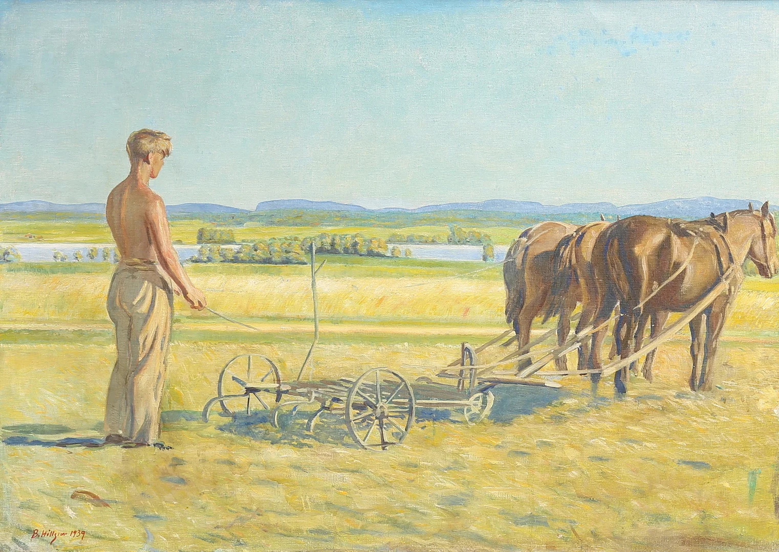 BROR HILLGREN. "Pojke med hästar". Olja på duk, signerad och daterad 1939. — Paintings — Auktionshuset Thelin & Johansson