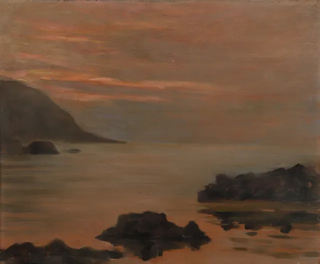 PEHR EKLUND. Solnedgång före åskan, Arild, olja på pannå, signerad 1911.