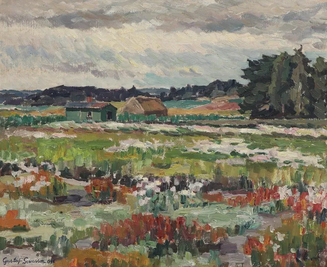 GUSTAF SVENSSON. Olja på duk, "Grå högsommardag", signerad och daterad 1946.